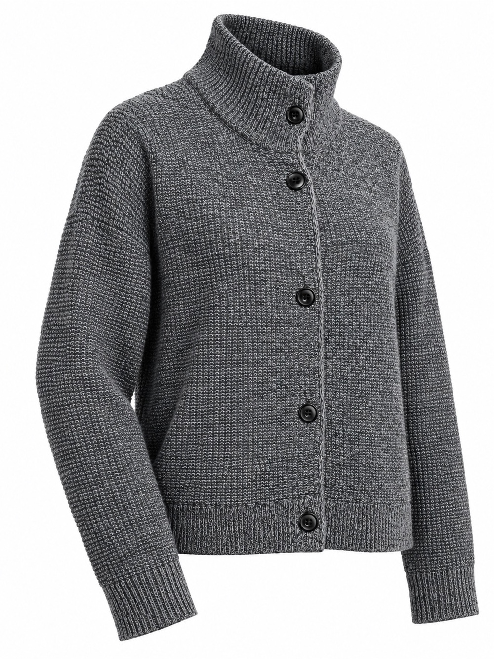 EILEEN FISHER Peruvian Organic Cotton High Collar Sweater Knit Cardigan Boxy L - Picture 2 of 11